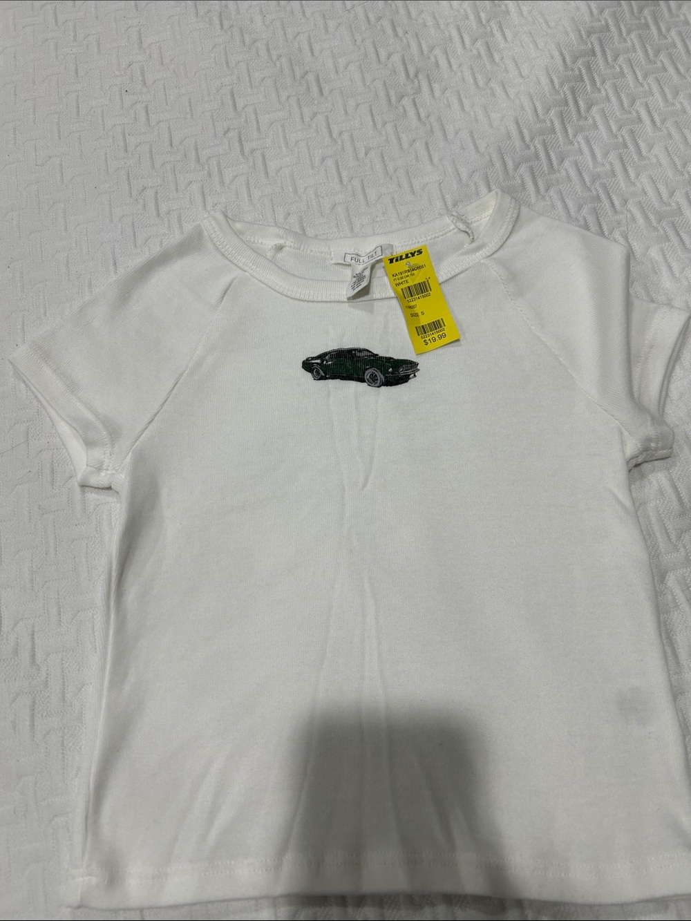 Full Tilt White Short Sleeve Tee with Green Car Patch